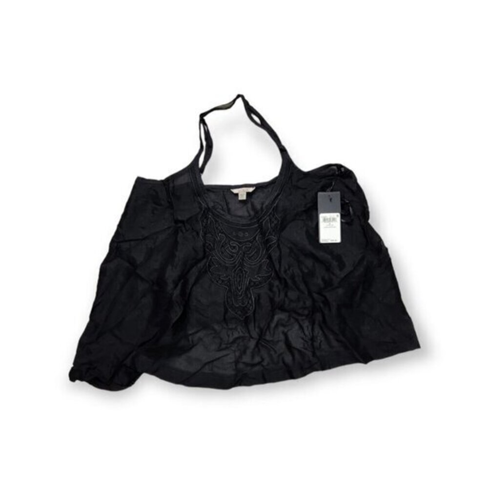 New Guess Asymmetrical Shark Bite Tank Top Jet Black Womens Small